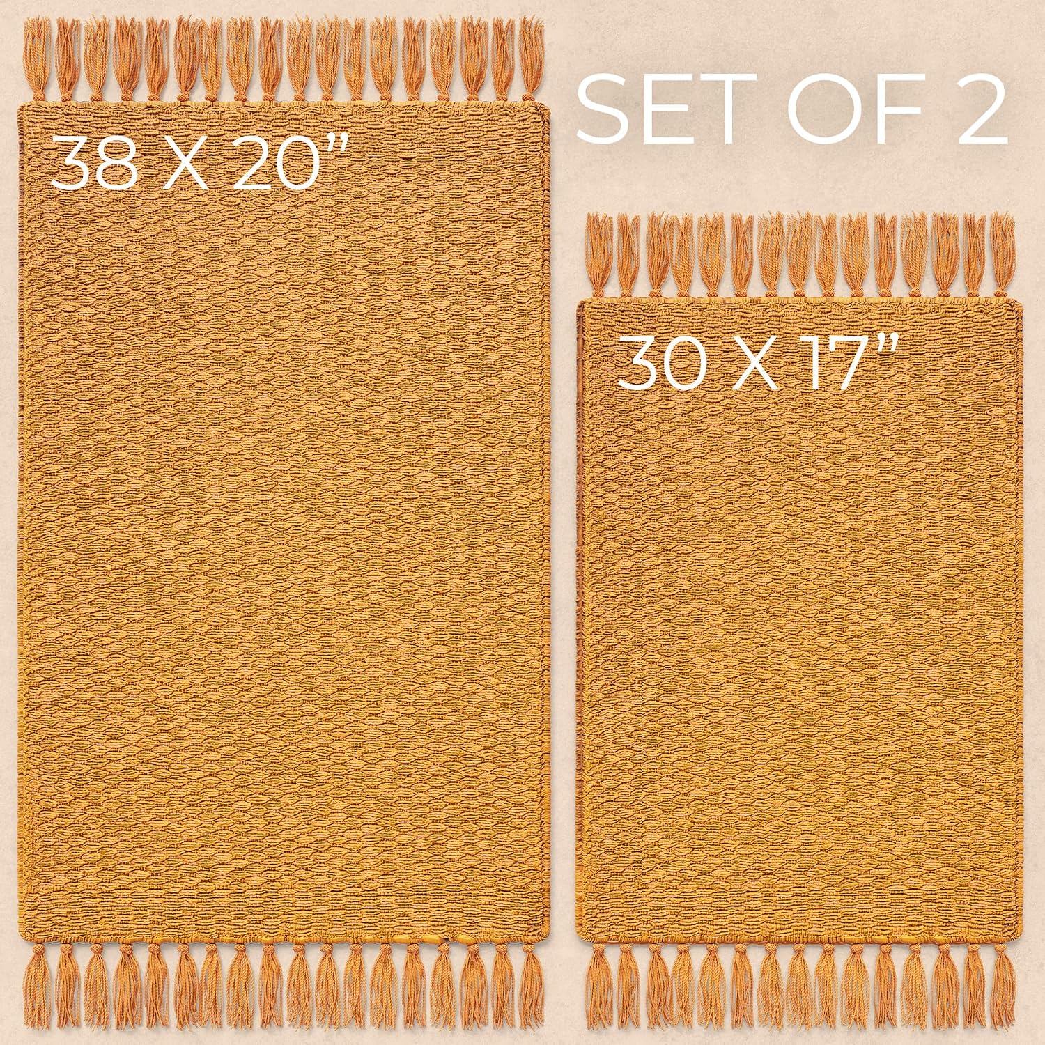 Set of 2 Soft Boho Bathroom Rugs - Beautiful Boho Cotton Rugs that Fit Perfectly Into Your Bath or Kitchen