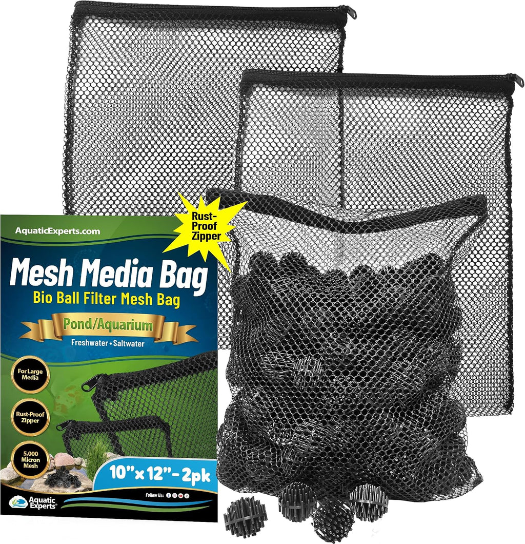 Mesh Media Bags – Large Hole 1/8" Mesh with Rustproof Plastic Zipper for Bio Balls & Large Filter Media (10" x 12", 2