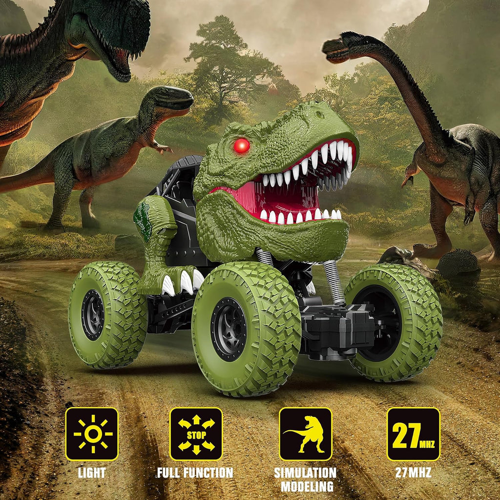 Remote Control Dinosaur Car for Kids Boys, 2.4Ghz All Terrain Remote Control Dinosaur Truck with Light, Rechargeable