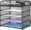 5 Trays Paper Organizer Letter Tray with Handle-Mesh Desk File Holders, Paper Sorter Desk Organizer for Office, Home