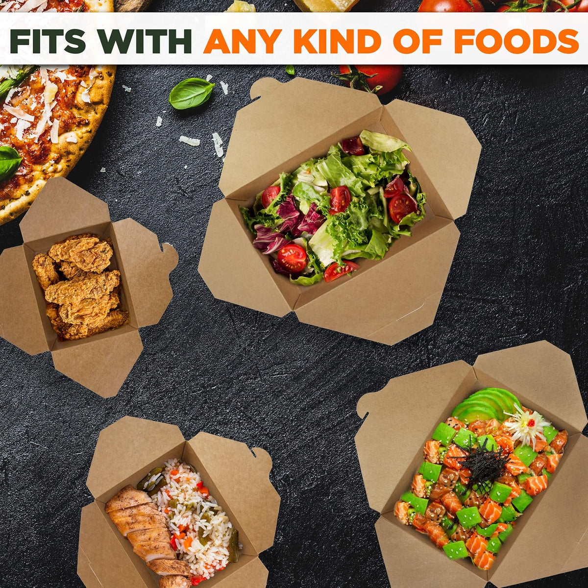 48 oz To Go Boxes, Paper Take Out Containers, Lunch Meal Food Boxes Disposable, Microwave Safe, Leak Grease Resistant