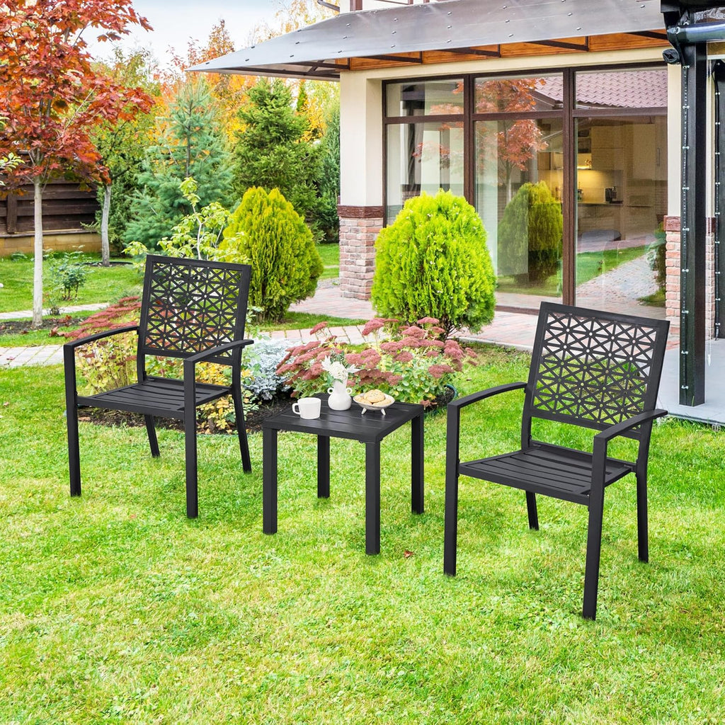Metal Patio Chairs Set of 2 Steel Stackable Dining Chairs