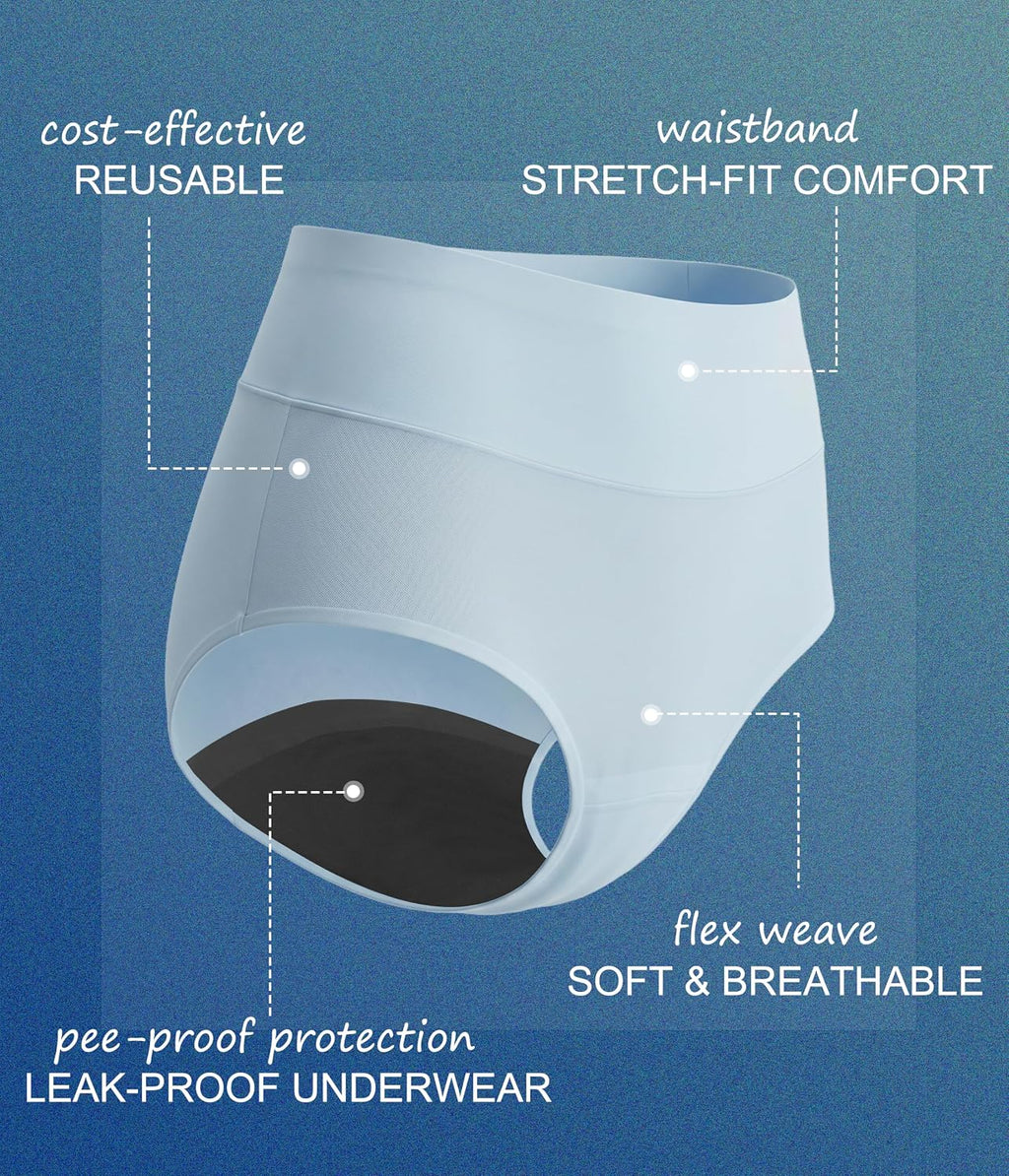 Women's Daytime Incontinence Underwear, Washable Reusable 80ml (5, MulticolorA, Large)