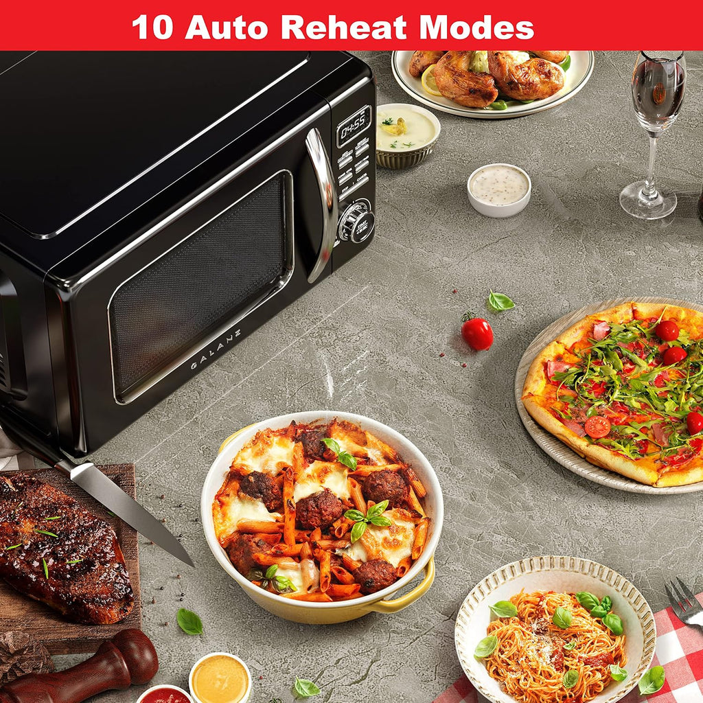 GLCMKZ09BKR09 Retro Countertop Microwave Oven with Auto Cook & Reheat, Defrost, Quick Start Functions, Easy Clean