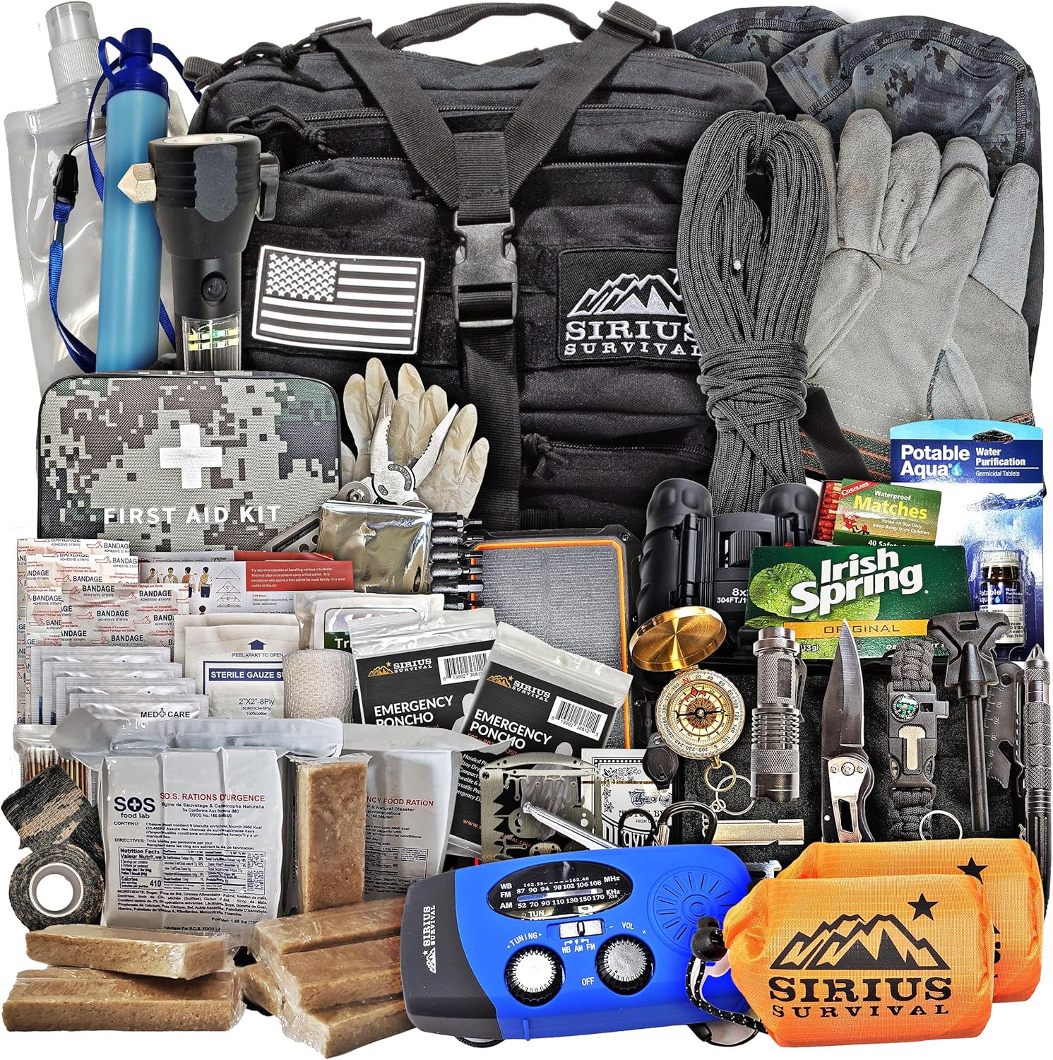 Sirius: Pre-Packed Bug Out Bag - 72 Hour Kit for 2 People - Bugout Backpack Survival Kit - Premium 50L Go Bag