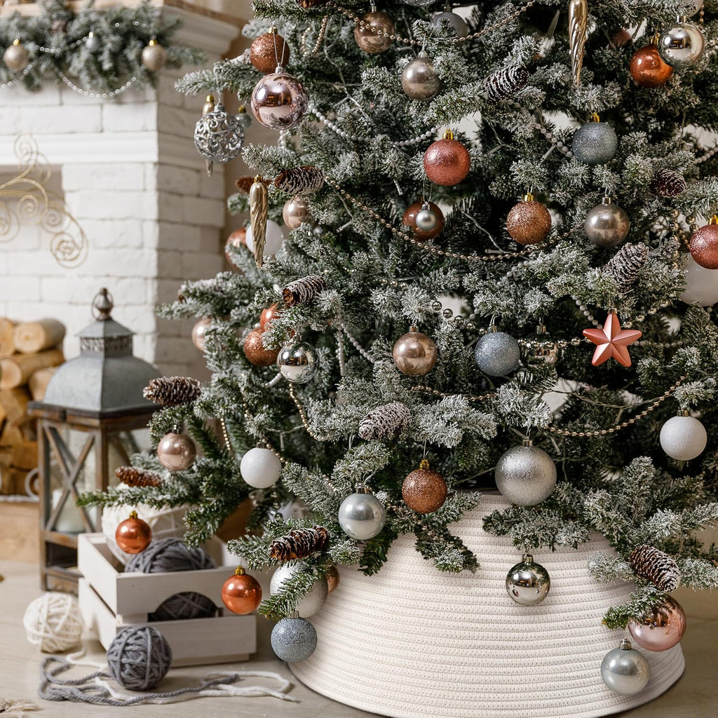 Beautiful Christmas Tree Collar - Modern 28" Cotton Rope Tree Ring - Easy to Set Up Christmas Skirt Enhances Your