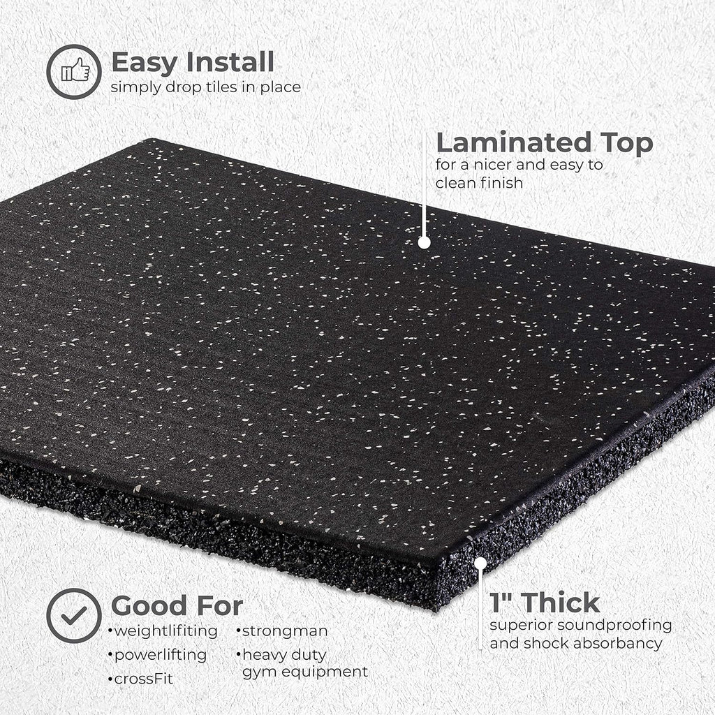 Genaflex Pro Heavy Duty Thick Rubber Gym Floor Tiles High Density Shock Absorbent Laminated Deadlift Mats - 1" Thick
