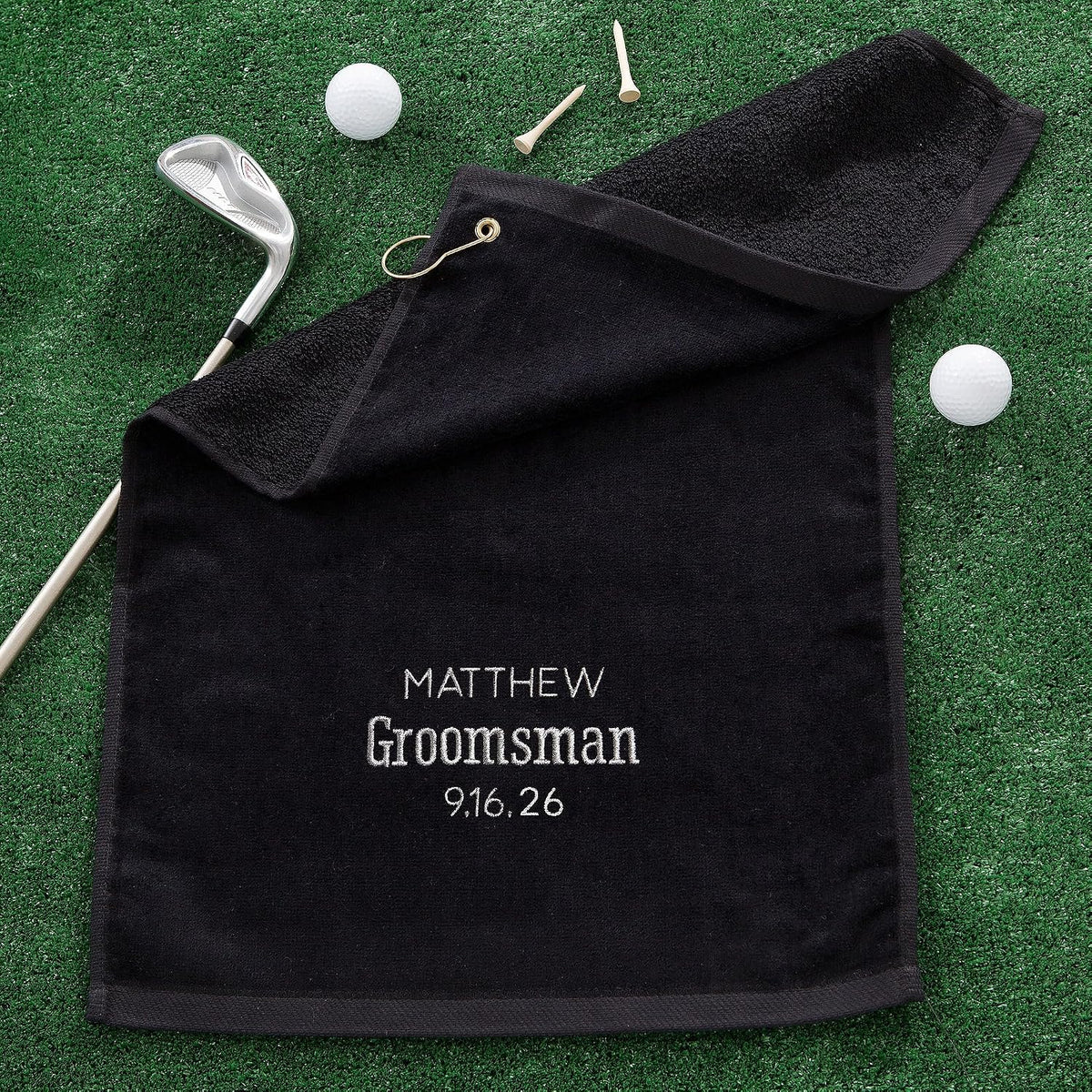 Wedding Party Personalized Golf Towel - Custom Golf Accessories, Name, Title & Wedding Date, 100% Cotton Velour