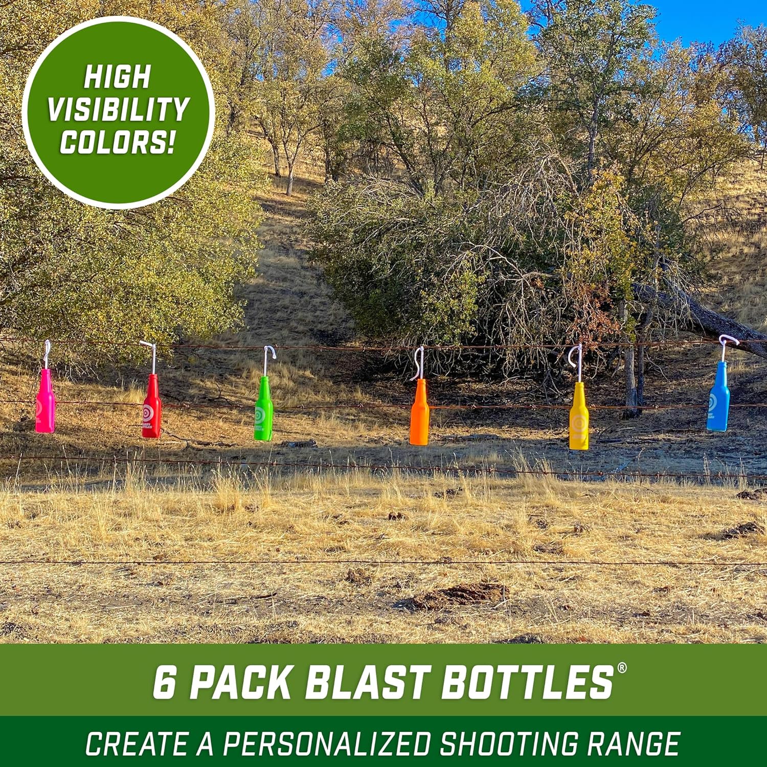 Blast Bottles – 3 or 6 Pack – Shatterproof Bottle Shooting Targets with Rope for Firearm Target Practice, Great for