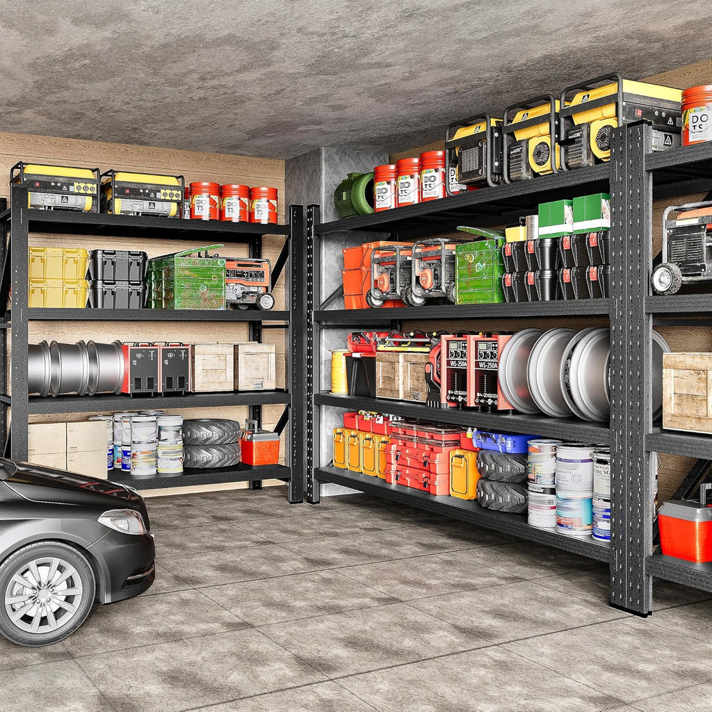 71.3" Wide Heavy Duty Garage Shelving Units,5000LBS Deep Storage Shelves,Black Metal Garage Shelves,Steel Shelf,Large