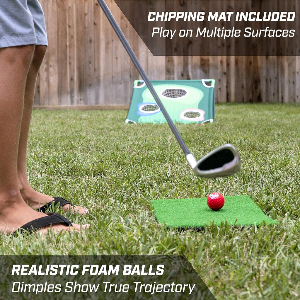 BattleChip Backyard Golf Cornhole Games – Includes Targets, Chipping Mats, Foam Golf Balls, Scorecard and Carry Case