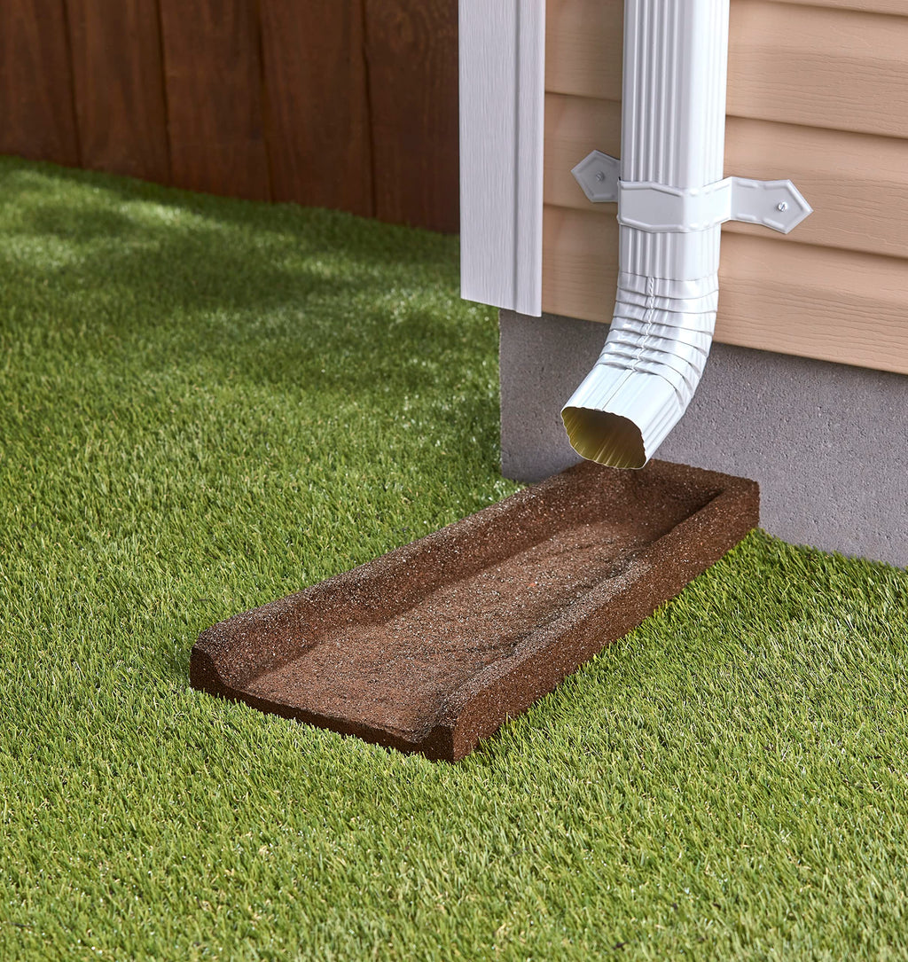 Premium Rubber Downspout Splash Block, Rain Guard, Stone Textured Drain Extender (Brown)