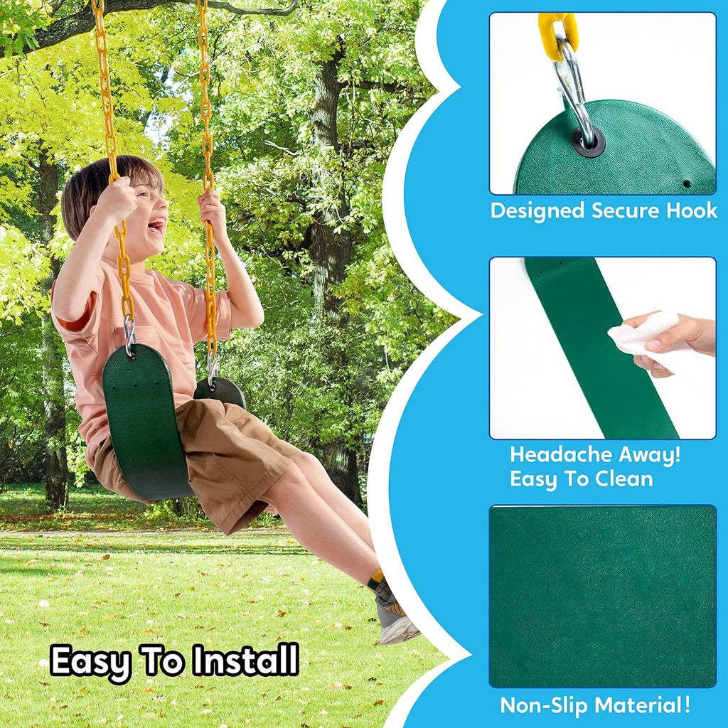 3 Pack Green Swing Seats Heavy Duty with 66" Chain, Swing Set Accessories Replacement with Snap Hooks for Kids