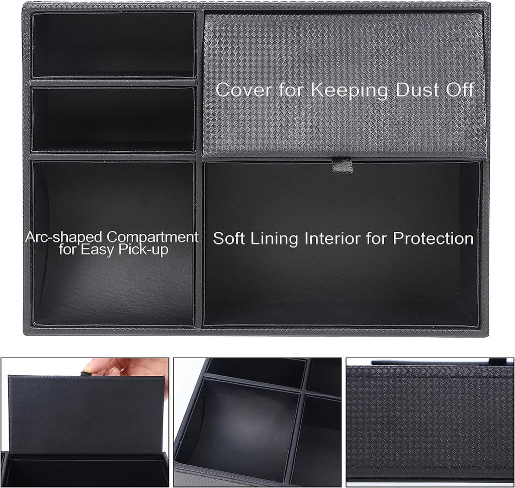 Men's Valet Tray, Jewelry Box Nightstand Organizer with 5 Compartments for Phone Keys Wallet Watch Glasses, Faux