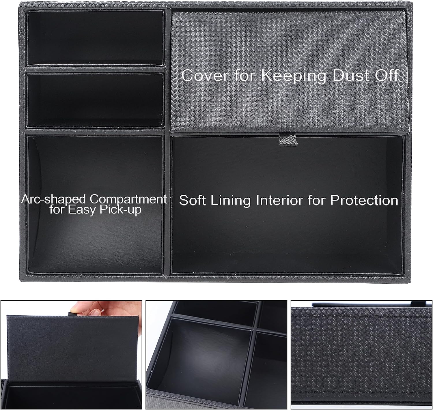 Men's Valet Tray, Jewelry Box Nightstand Organizer with 5 Compartments for Phone Keys Wallet Watch Glasses, Faux
