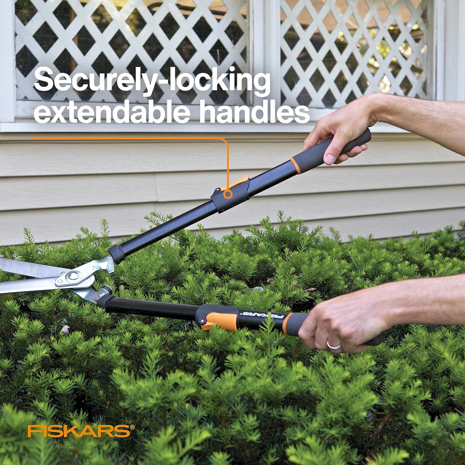 Power-Lever Extendable Hedge Shears, Self-Sharpening Serrated Steel Blades for Clean Cuts, Handles Adjust 25"-33" for