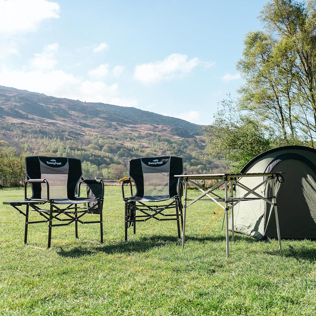 Camping Directors Chair, Heavy Duty,Oversized Portable Folding Chair with Side Table, Pocket for Beach