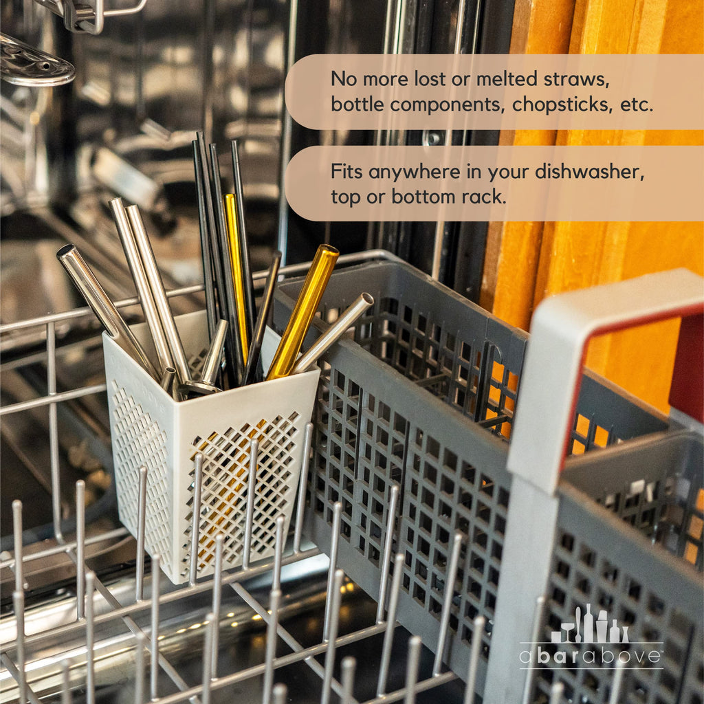A Bar Above Dishwasher Basket for Reusable Straws and Small Bar Tools