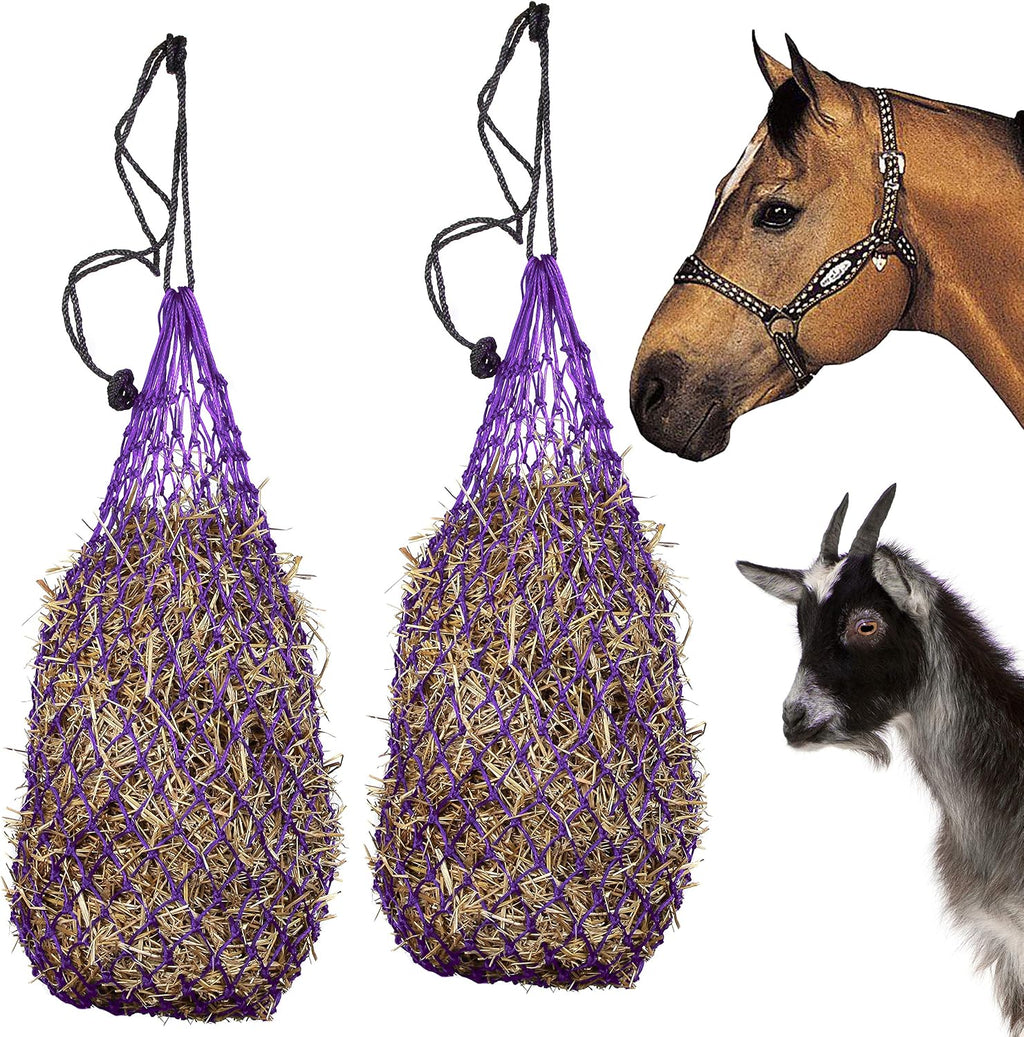2 pcs Ultra Slow Feed 1.5"x1.5" Holes 40” Hay Net for Horses and livestocks (Purple)