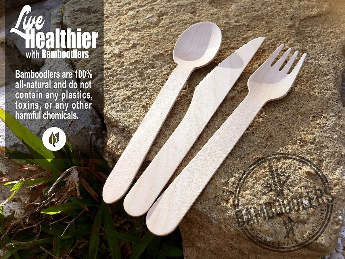 Disposable Wooden Cutlery Set | 100% All-Natural, Eco-Friendly, Biodegradable, and Compostable - Because Earth is