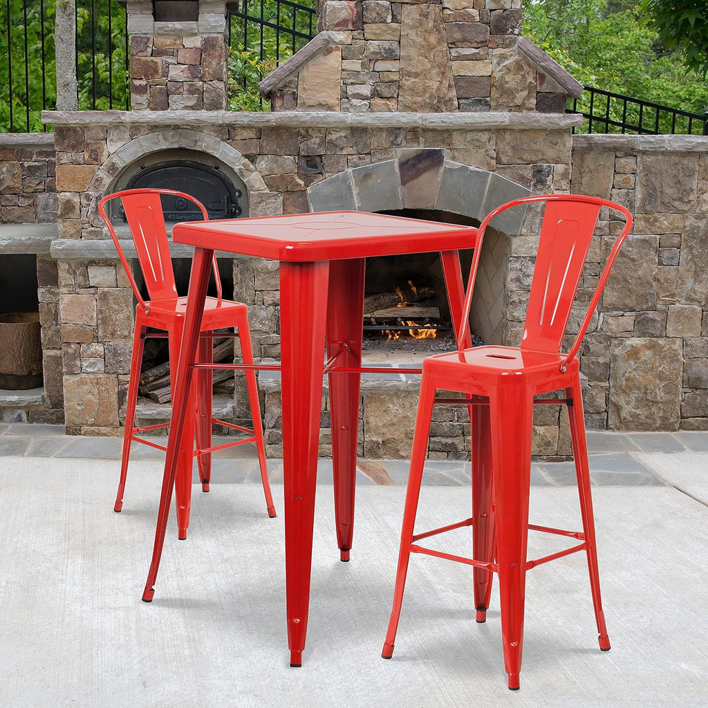 Commercial 30 in Metal Indoor/Outdoor Barstool, Red, 4-Pack