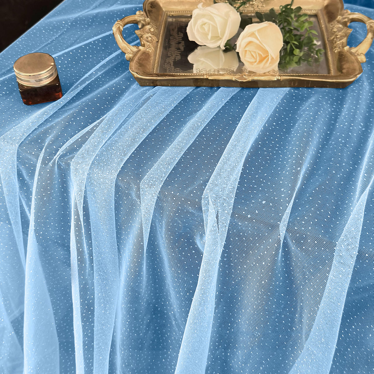 Glitter Tulle Fabric, 60" Wide Light Blue Tulle Fabric 5 Yards