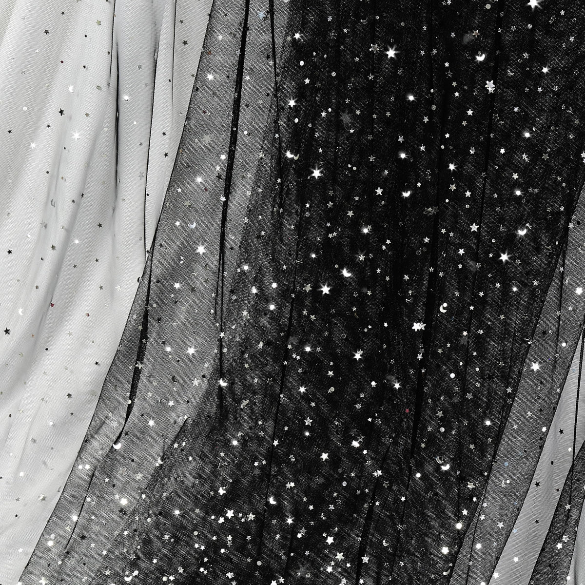 1 Yard Glitter Tulle, Star Moon Sequin, 54" Wide Black