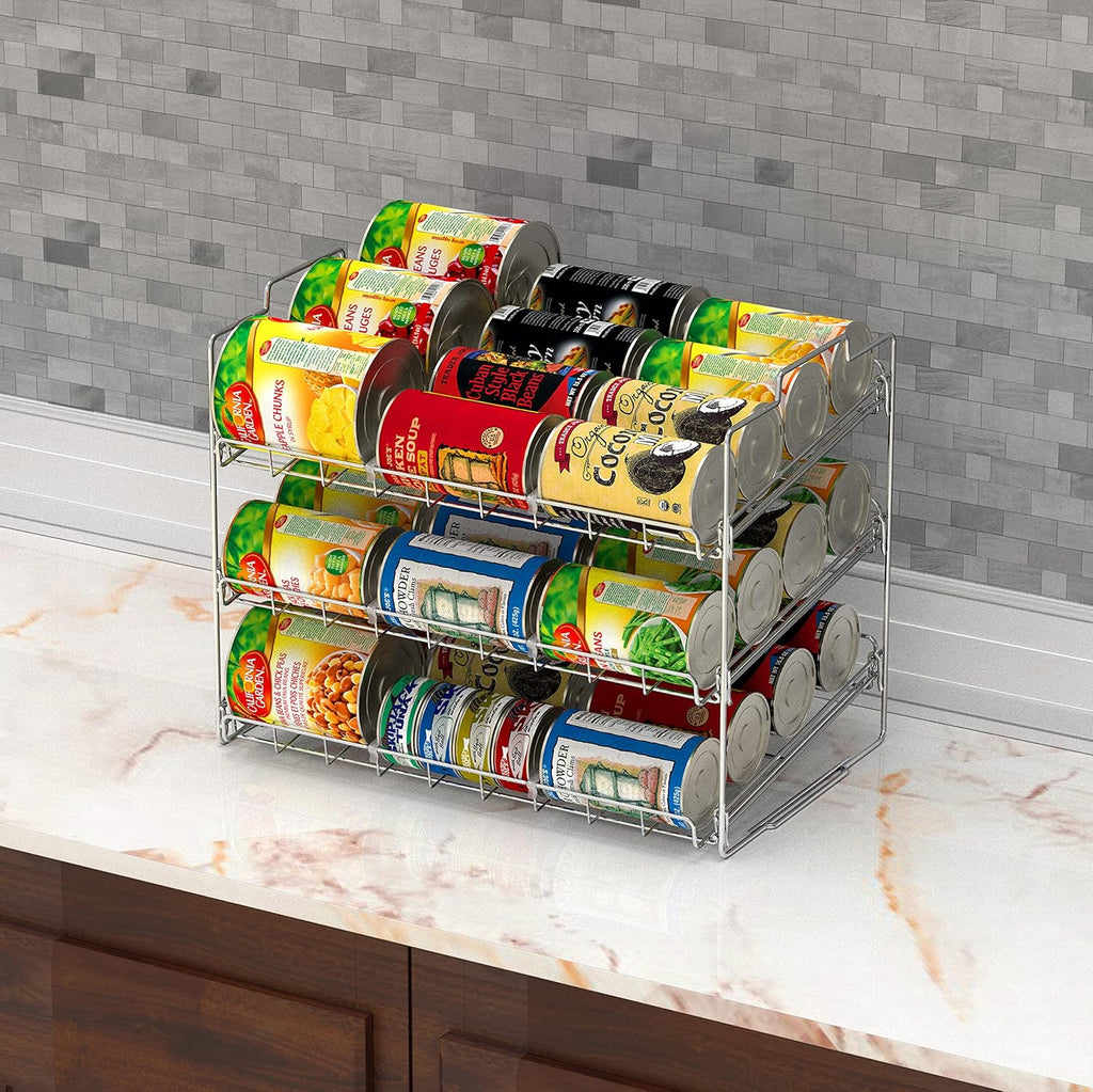 Stackable Can Rack Organizer for Kitchen and Pantry, Holds Upto 36 Cans, Chrome Finish