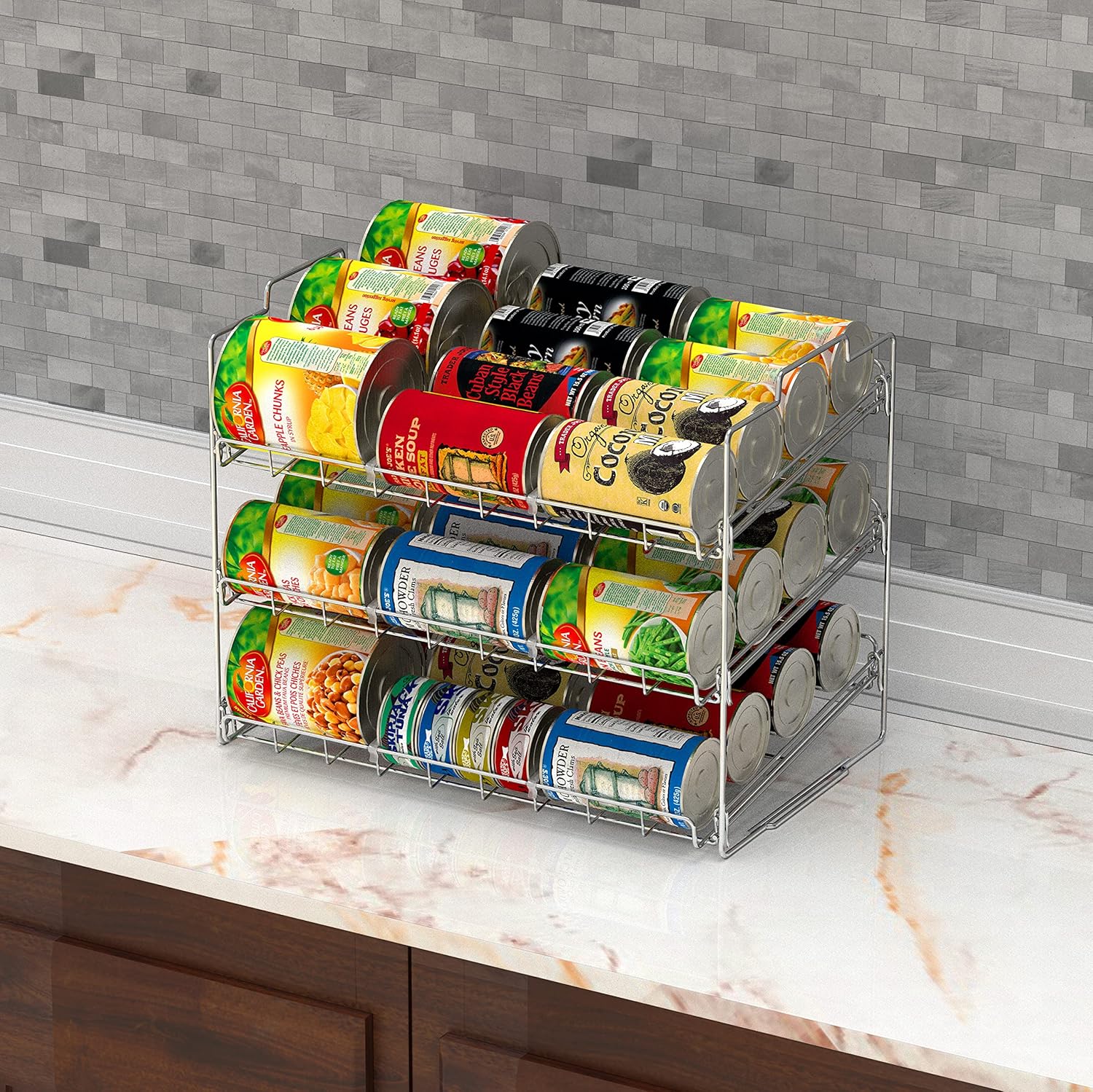 Stackable Can Rack Organizer for Kitchen and Pantry, Holds Upto 36 Cans, Chrome Finish