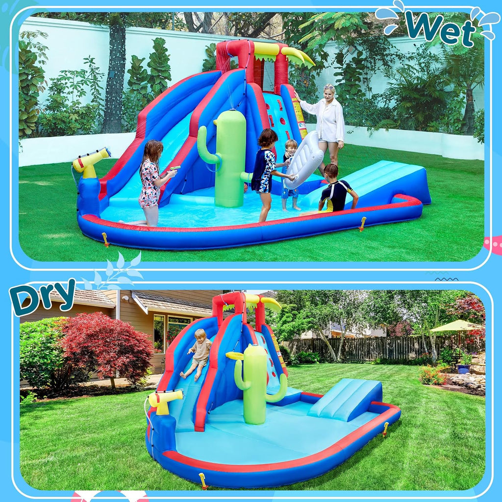 Yaheetech Inflatable Bounce House, Blow Up Water Slide Park Castle for Kids Aged 3-10 w/Splash Pool, Water Cannon