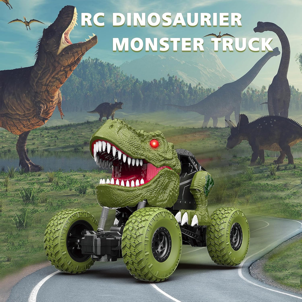 Remote Control Dinosaur Car for Kids Boys, 2.4Ghz All Terrain Remote Control Dinosaur Truck with Light, Rechargeable