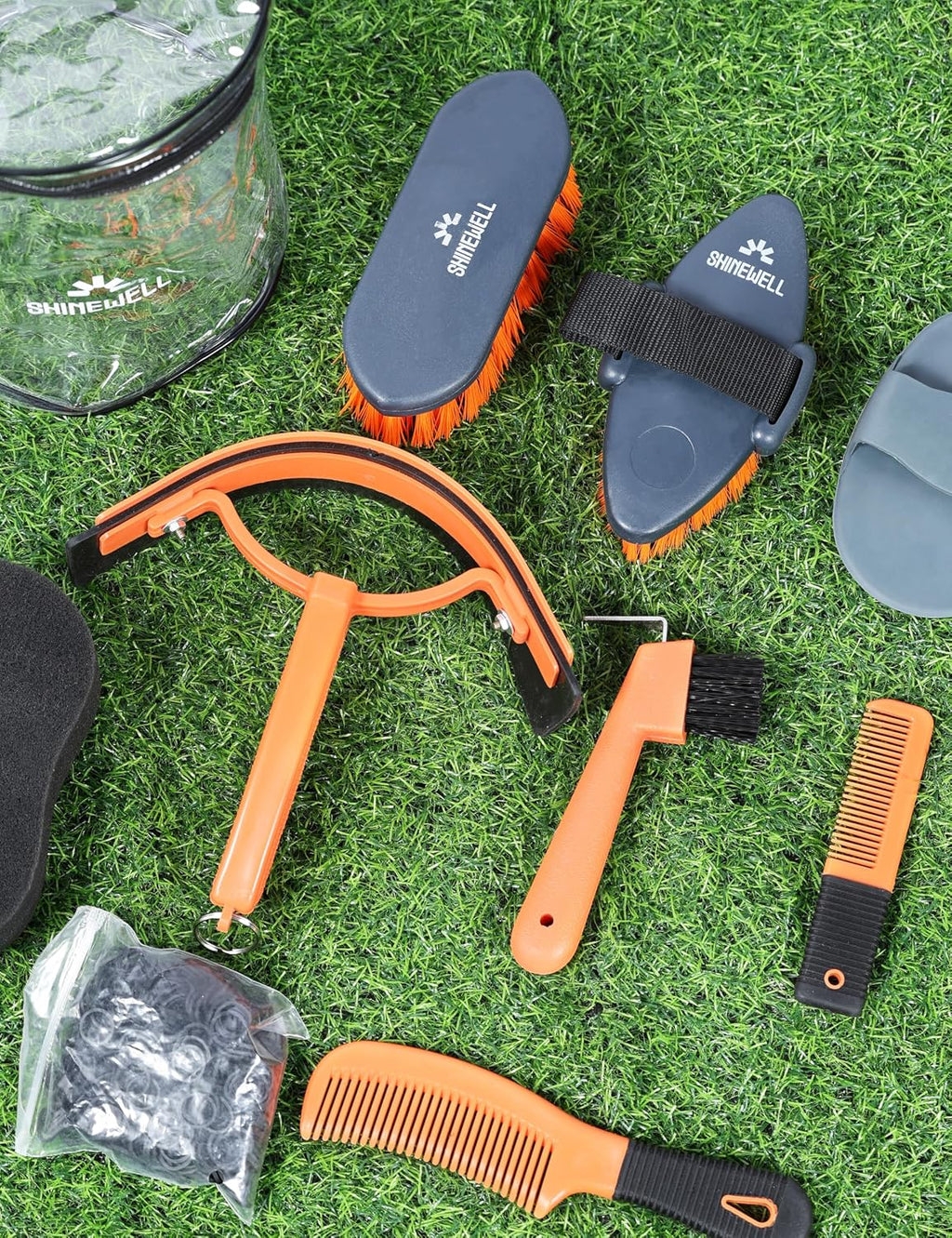 Horse Grooming Kit, Complete Horse Brush Set, Equine Grooming Tools for Shedding & Daily Care Orange