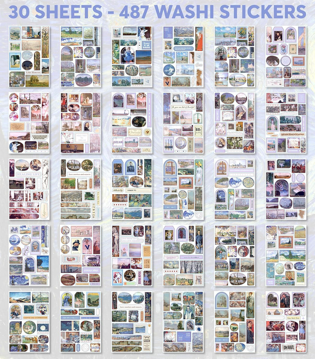 Vintage Journaling Supplies for Junk Journal - 487 Scrapbooking Stickers & 20 Ephemera Papers Washi Stickers with Art
