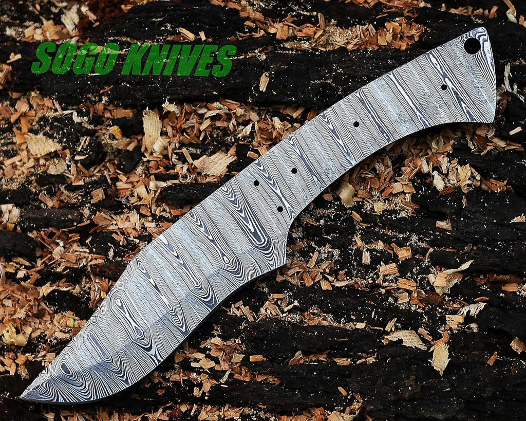 Damascus Knife Making Kit DIY Handmade Knife Kit Includes Knife Blank Knife Steel Blade, Pins, Knife with Sheath