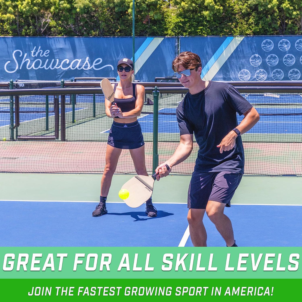 Pickleball Sets - Classic, Retro, Steel Blue, or Yellow - Includes 4 Paddles, 4 Regulation Pickleballs and Carry Case