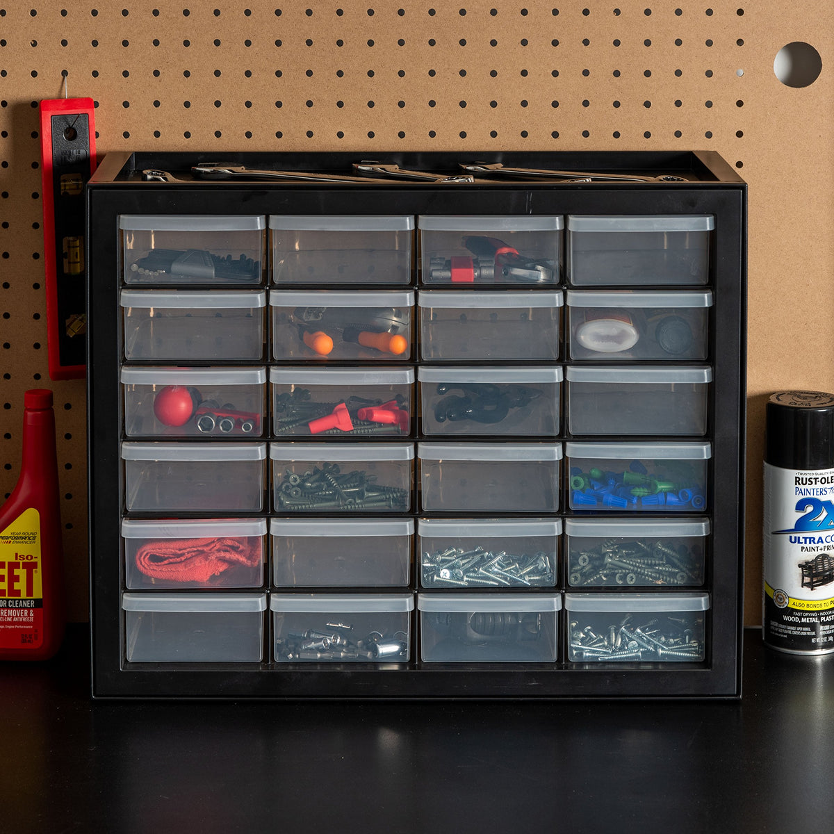 24-Drawer Plastic Storage Cabinet, Teacher Toolbox, Garage, Black