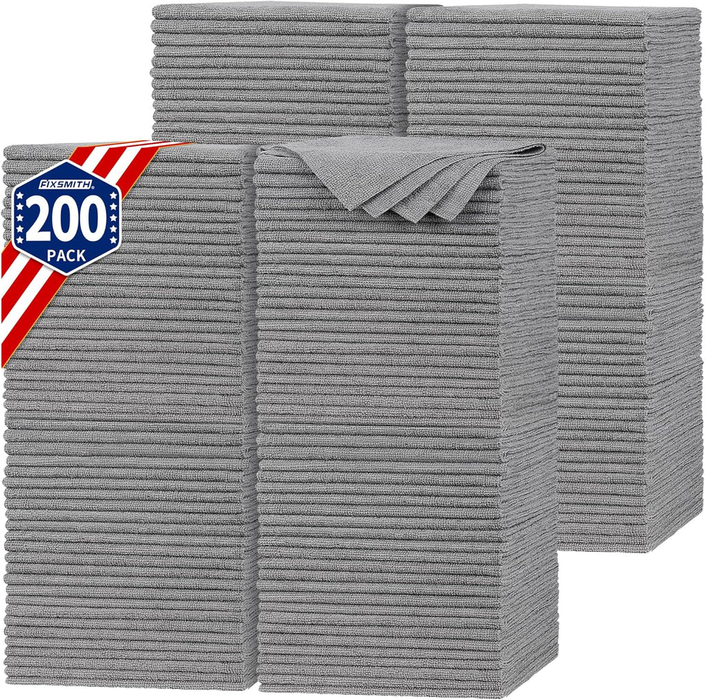Shop Towels, Pack of 200, Grey Microfiber Cleaning Cloth Bulk, Microfiber Towels for Cars, All-Purpose Absorbent