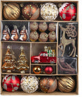 Christmas Ornaments Set, 60ct Red and Brown Shatterproof Christmas Tree Decorations, Woodland Hanging Ball Ornaments