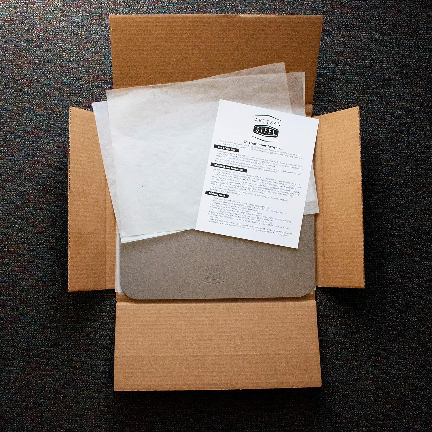 High Performance Pizza Steel Made in the USA - 16" x 14.25" (.25" Thick)