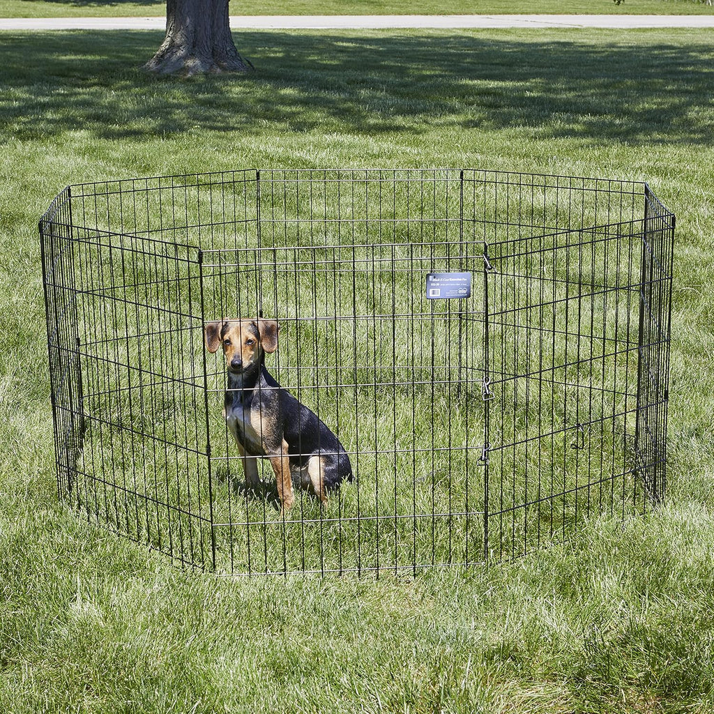 Folding Metal Puppy / Dog Exercise Pen, Indoor/Outdoor Playpen with No Door, Provides 16 Sq Feet of Play Space