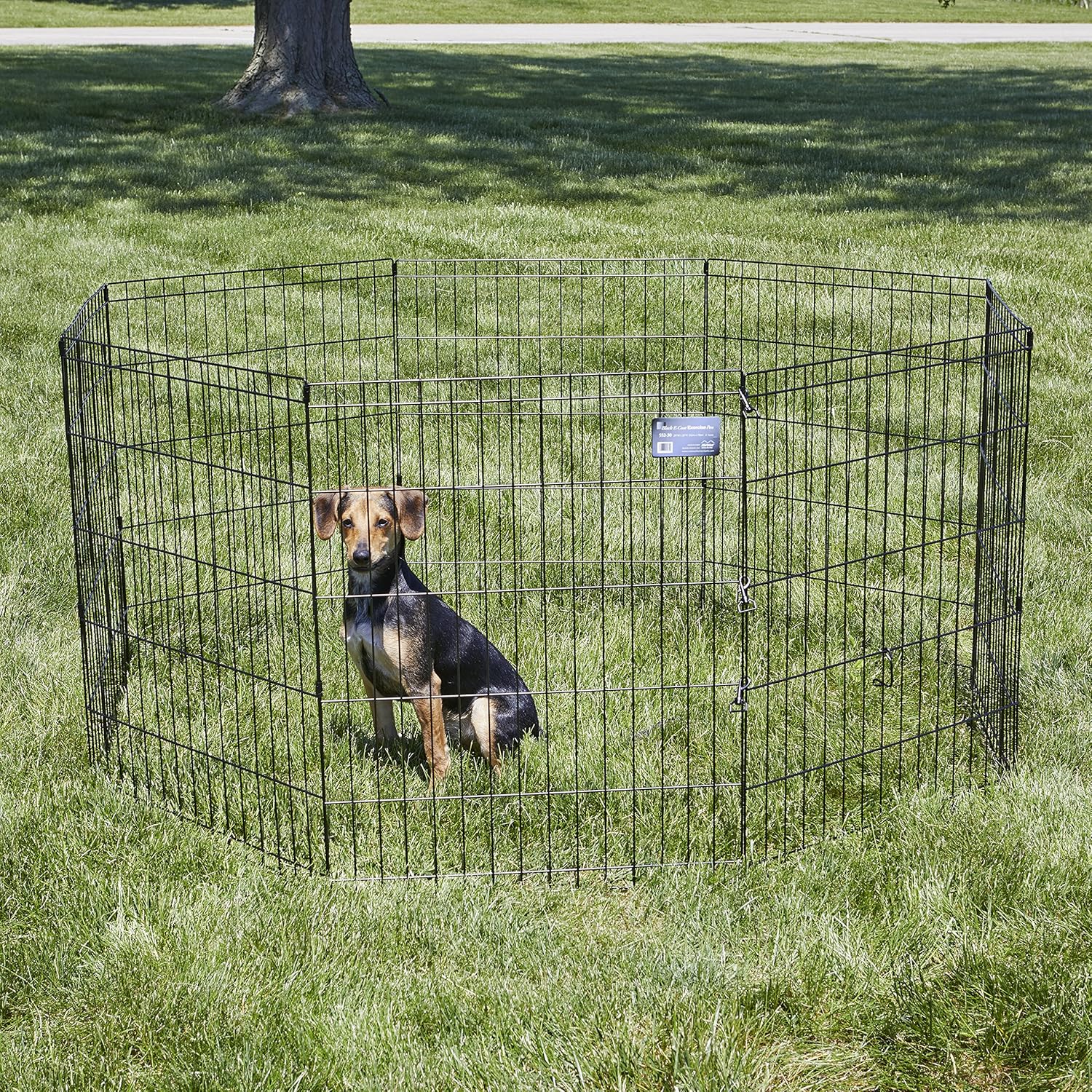 Folding Metal Puppy / Dog Exercise Pen, Indoor/Outdoor Playpen with No Door, Provides 16 Sq Feet of Play Space